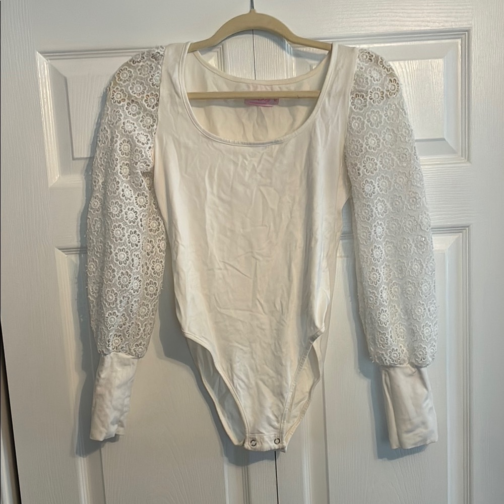 White Lace Sleeve Bodysuit